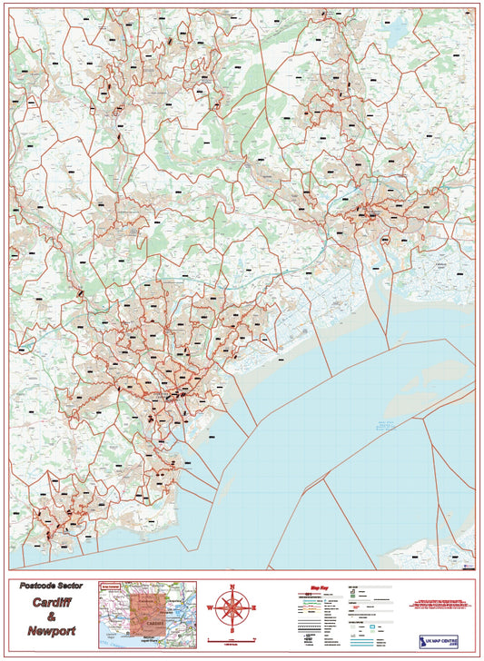 Postcode City Sector Map - Cardiff / Caerdydd and Newport / Casnewydd