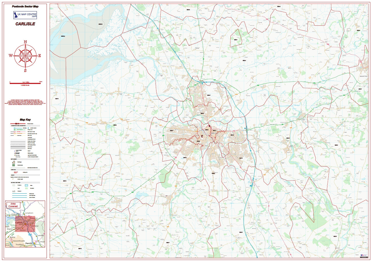 Postcode City Sector Map - Carlisle - Digital Download