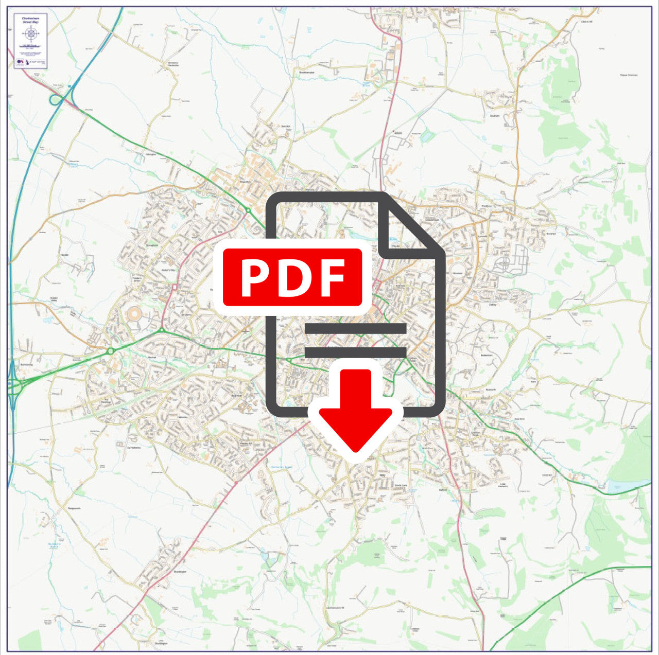 Central Cheltenham City Street Map - Digital Download