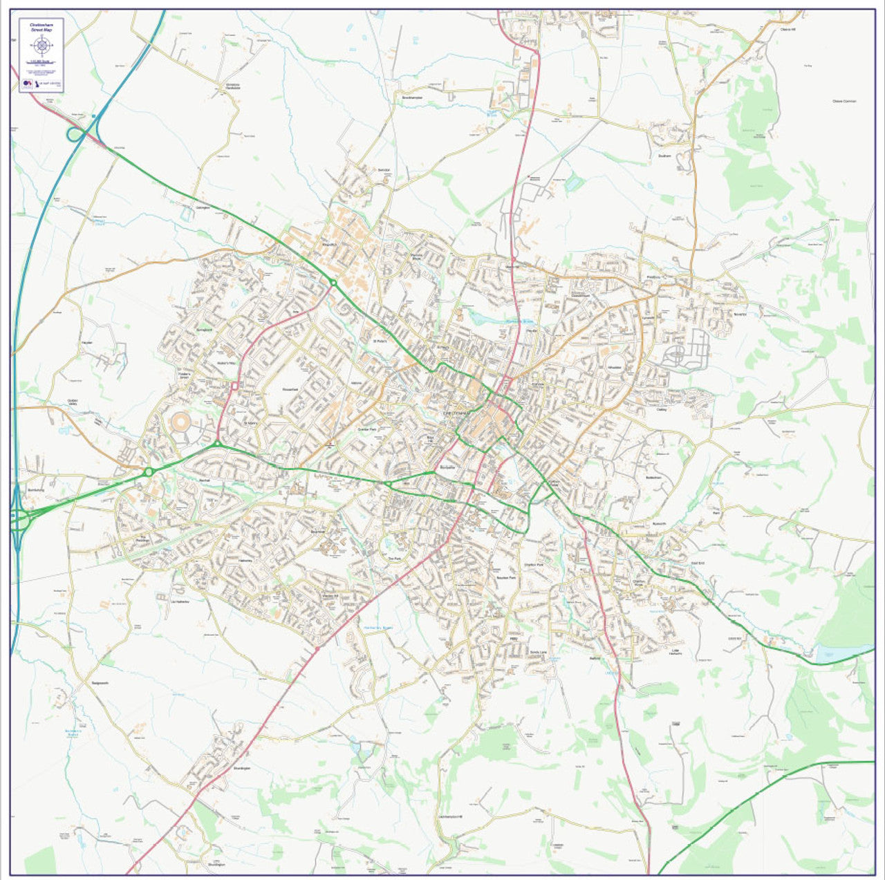 Central Cheltenham City Street Map - Digital Download