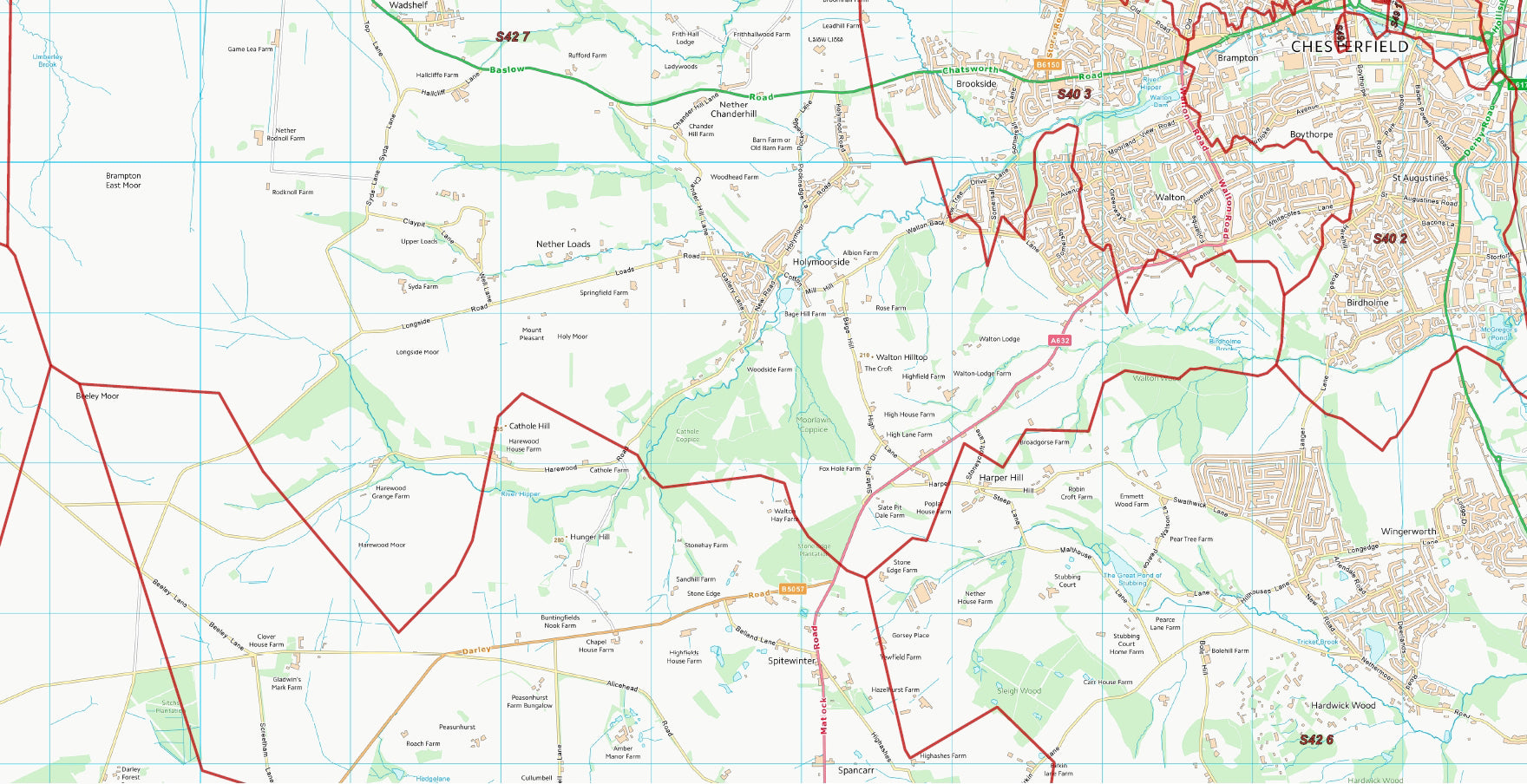 Postcode City Sector Map - Chesterfield - Digital Download – ukmaps.co.uk