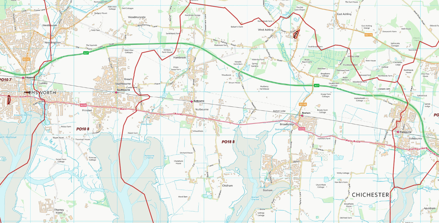 Postcode City Sector Map - Chichester - Digital Download