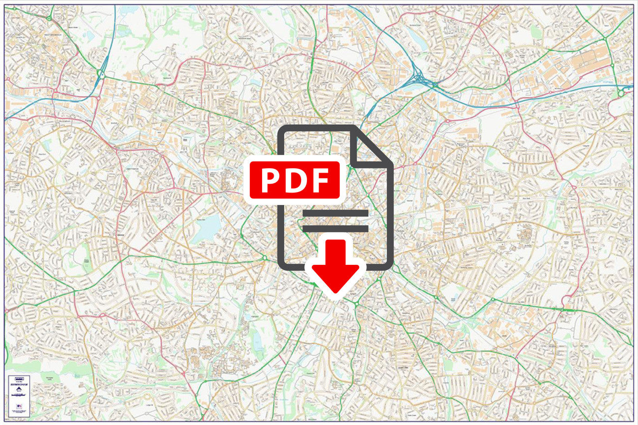 Central Birmingham City Street Map - Digital Download