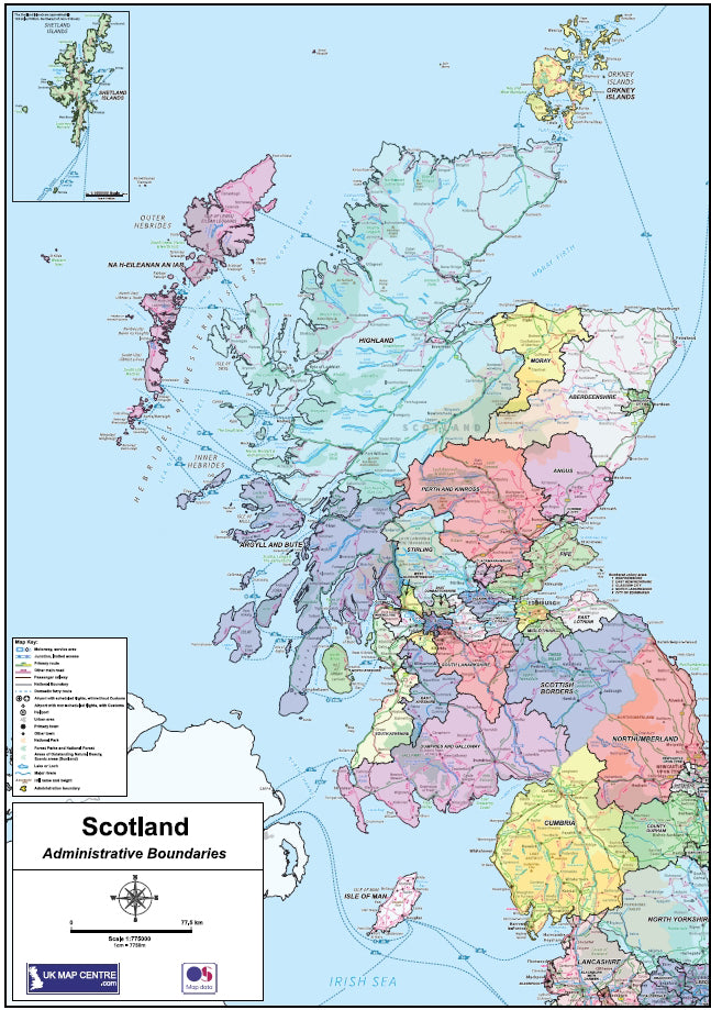 Scotland Admin Map Compact Scotland Admin Map - Digital Download – ukmaps.co.uk