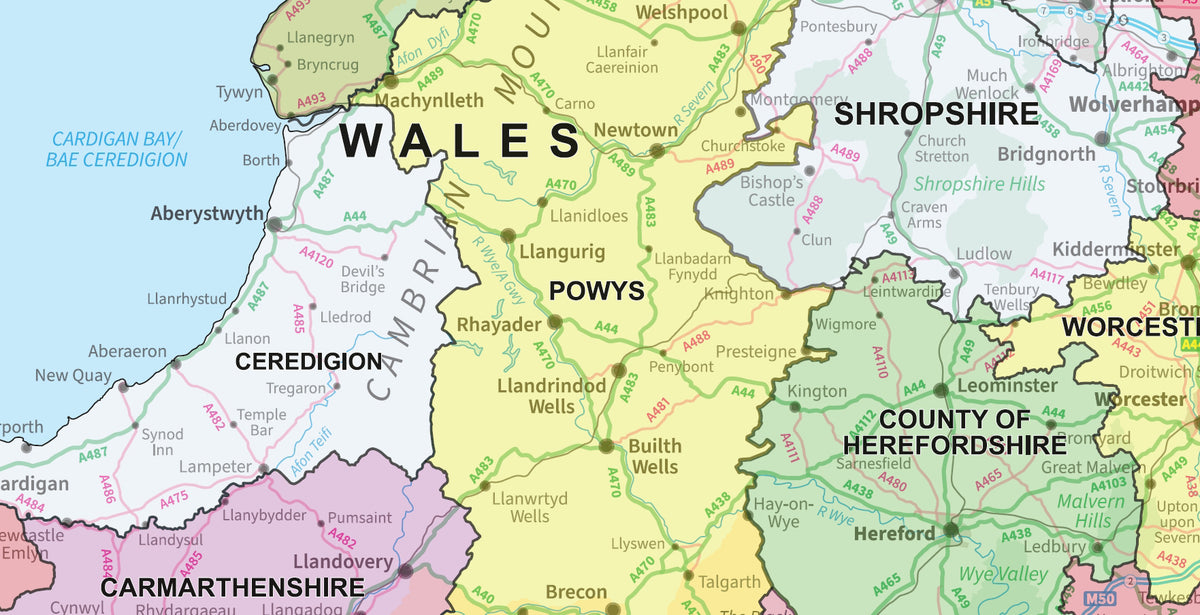 Welsh Union Map Compact Wales Admin Map - Digital Download – ukmaps.co.uk