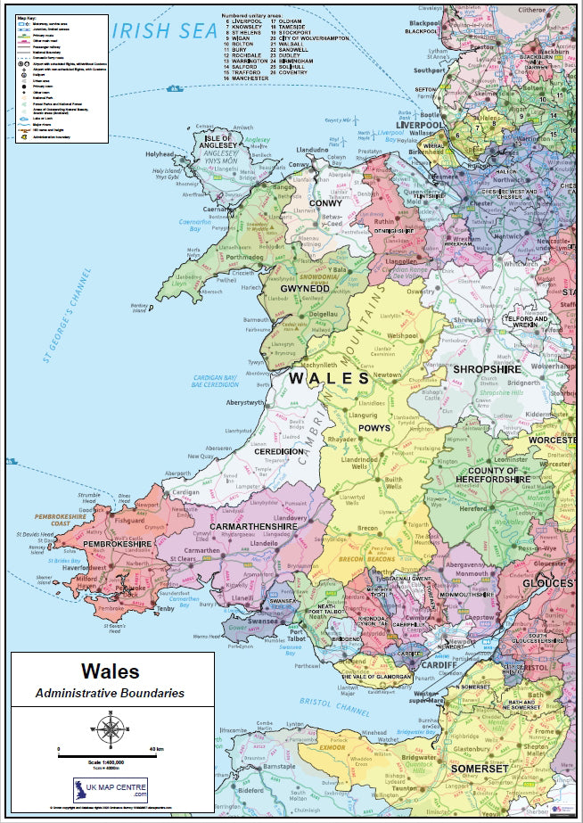 Compact Wales Admin Map - Digital Download