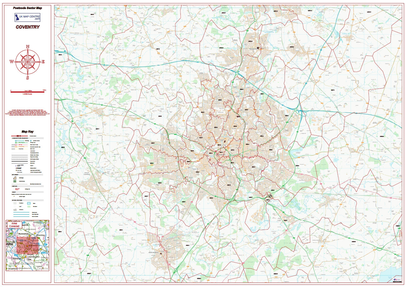 Postcode City Sector Map Coventry Digital Download Ukmaps Co Uk   CoventrySector Main 