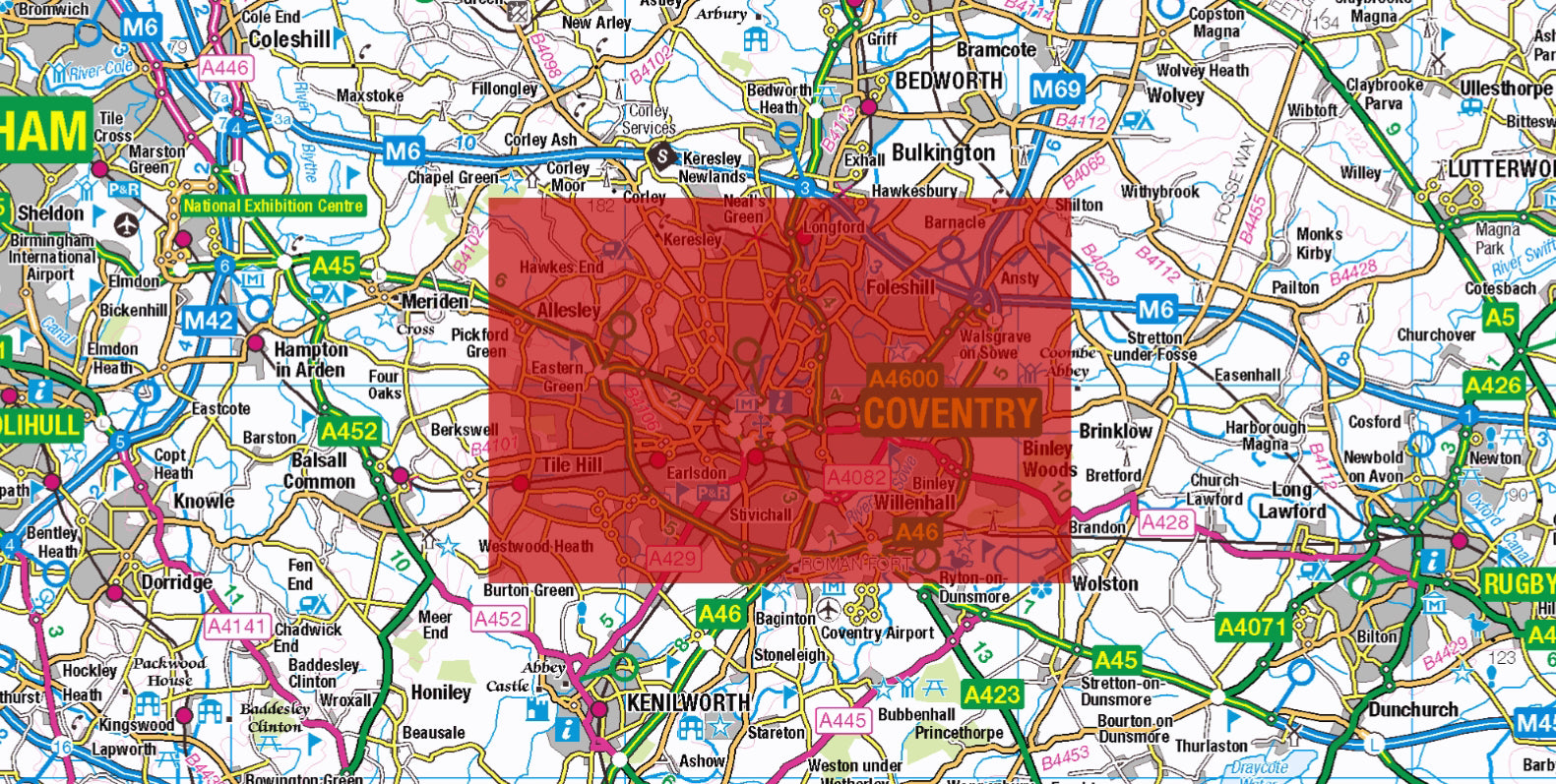 Central Coventry Postcode City Street Map Digital Download Ukmaps Co Uk   Coventry Street Overview 