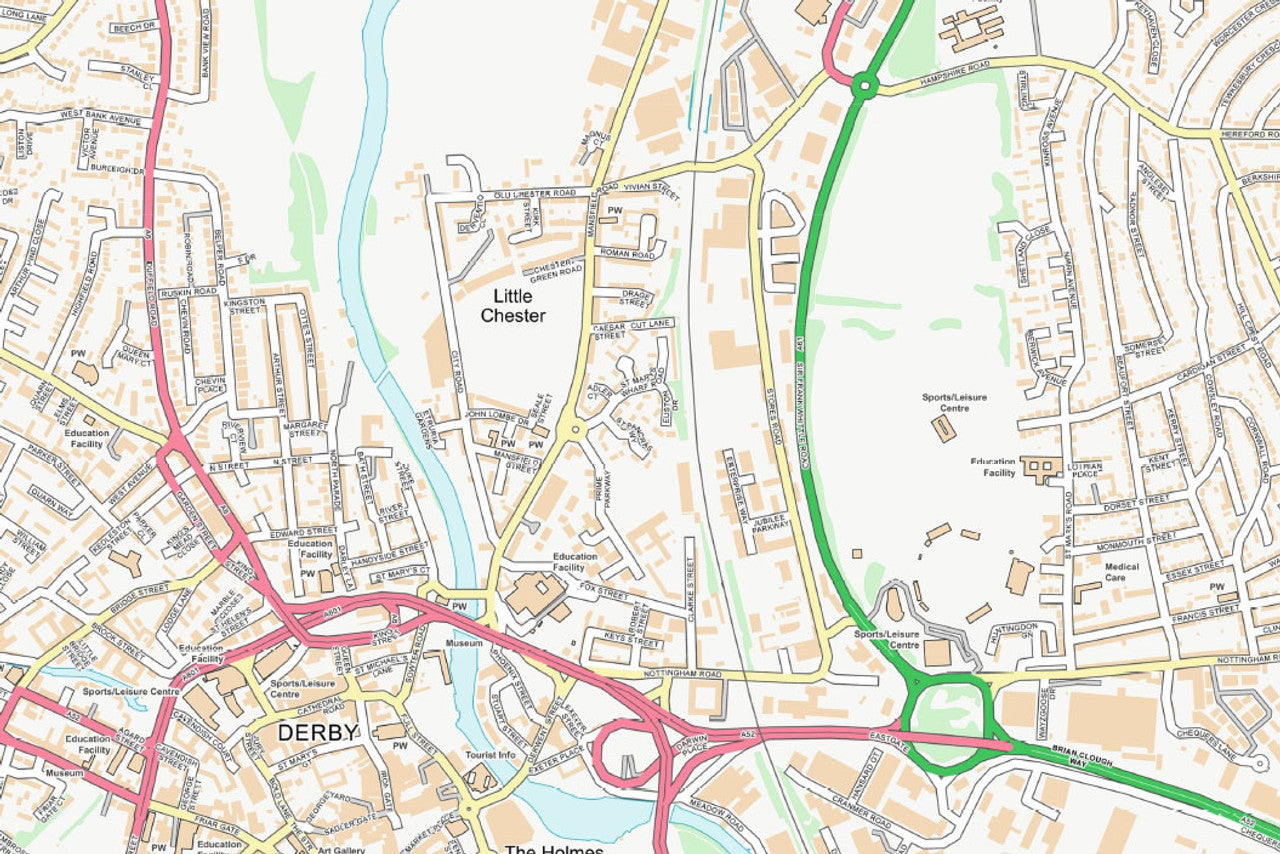 Central Derby City Street Map Digital Download Ukmaps Co Uk   DerbyStreetMapDetail 