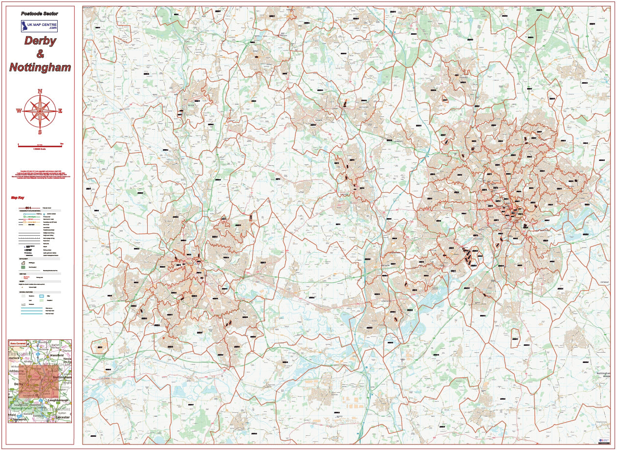 Postcode City Sector Map - Derby & Nottingham - Digital Download