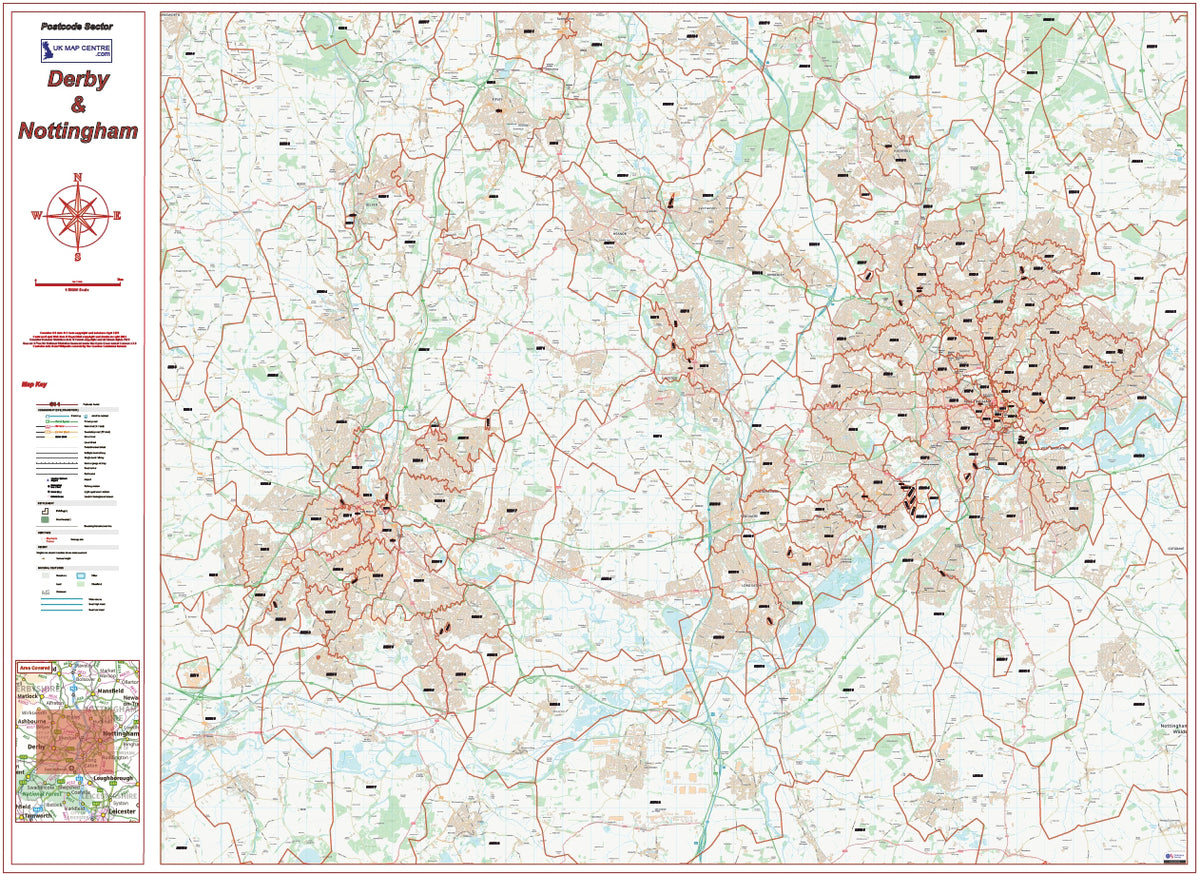 De Postcode Number Map Postcode City Sector Map - Derby & Nottingham - Digital Download ...