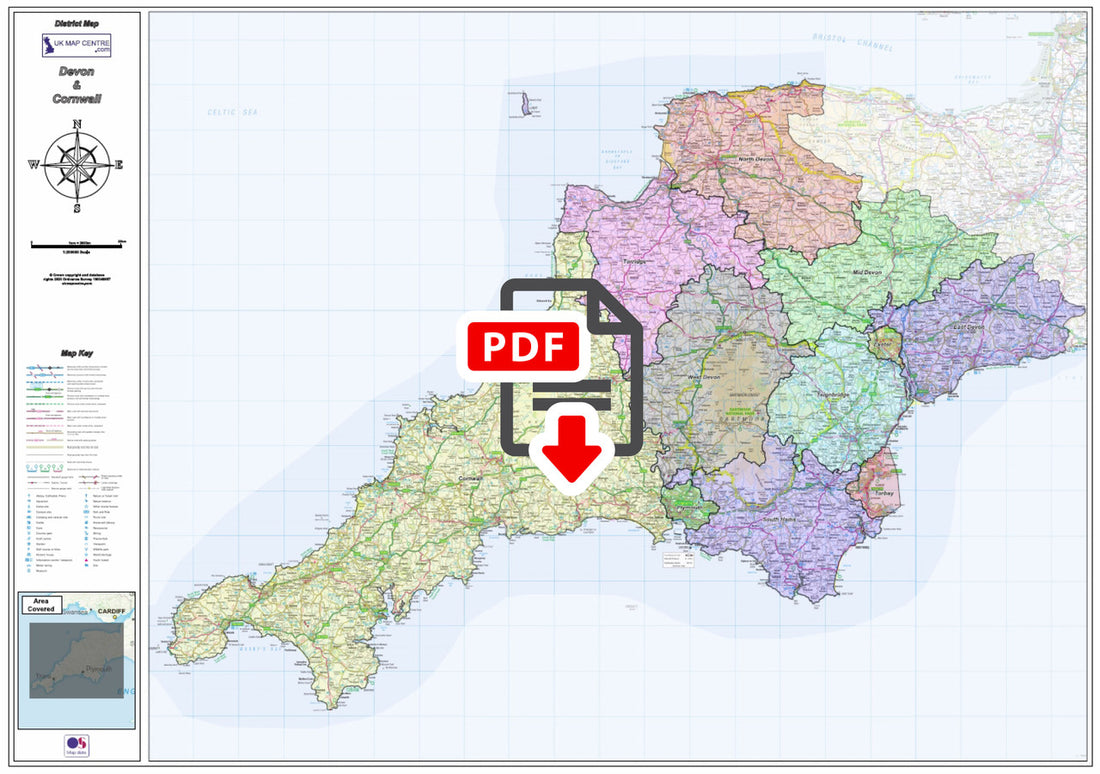 Devon And Cornwall County Boundaries Map Digital Download Ukmaps Co Uk