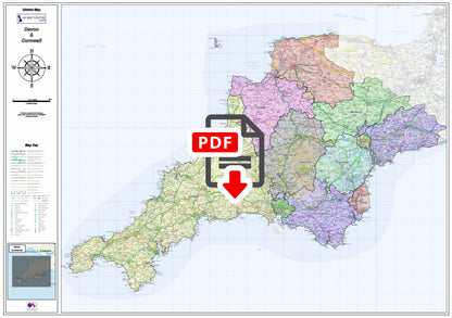 Devon and Cornwall County Boundaries Map - Digital Download