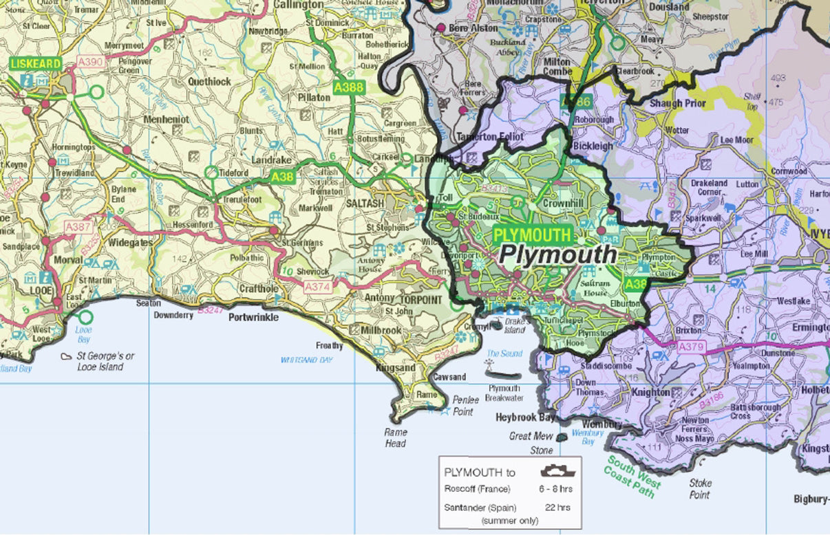 Devon and Cornwall County Boundaries Map Digital Download ukmaps.co.uk