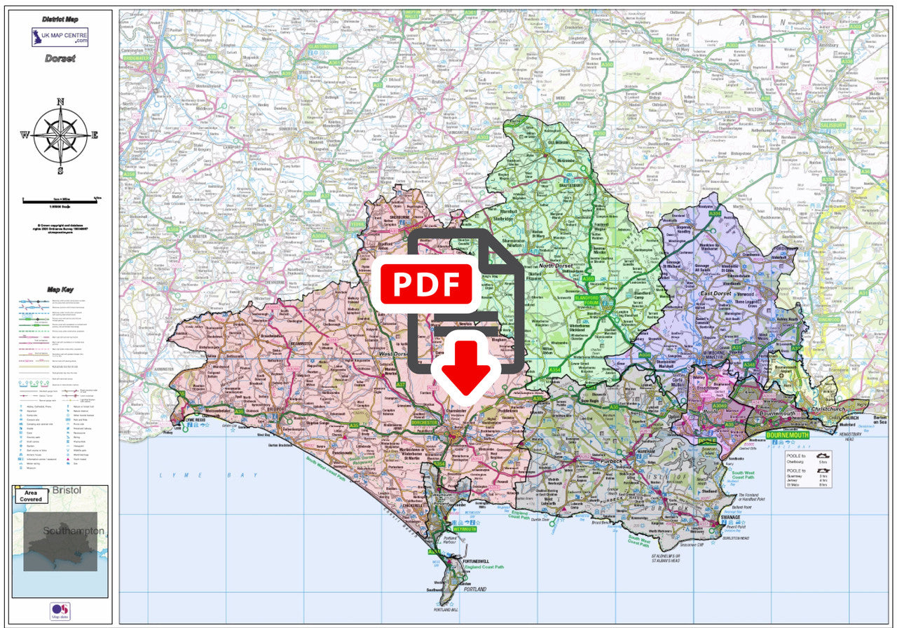 Dorset County Boundary Map - Digital Download – ukmaps.co.uk