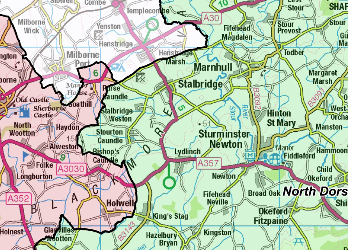 Dorset Postcode Example Dorset County Map | District Boundaries | OS PDF Download – ukmaps.co.uk