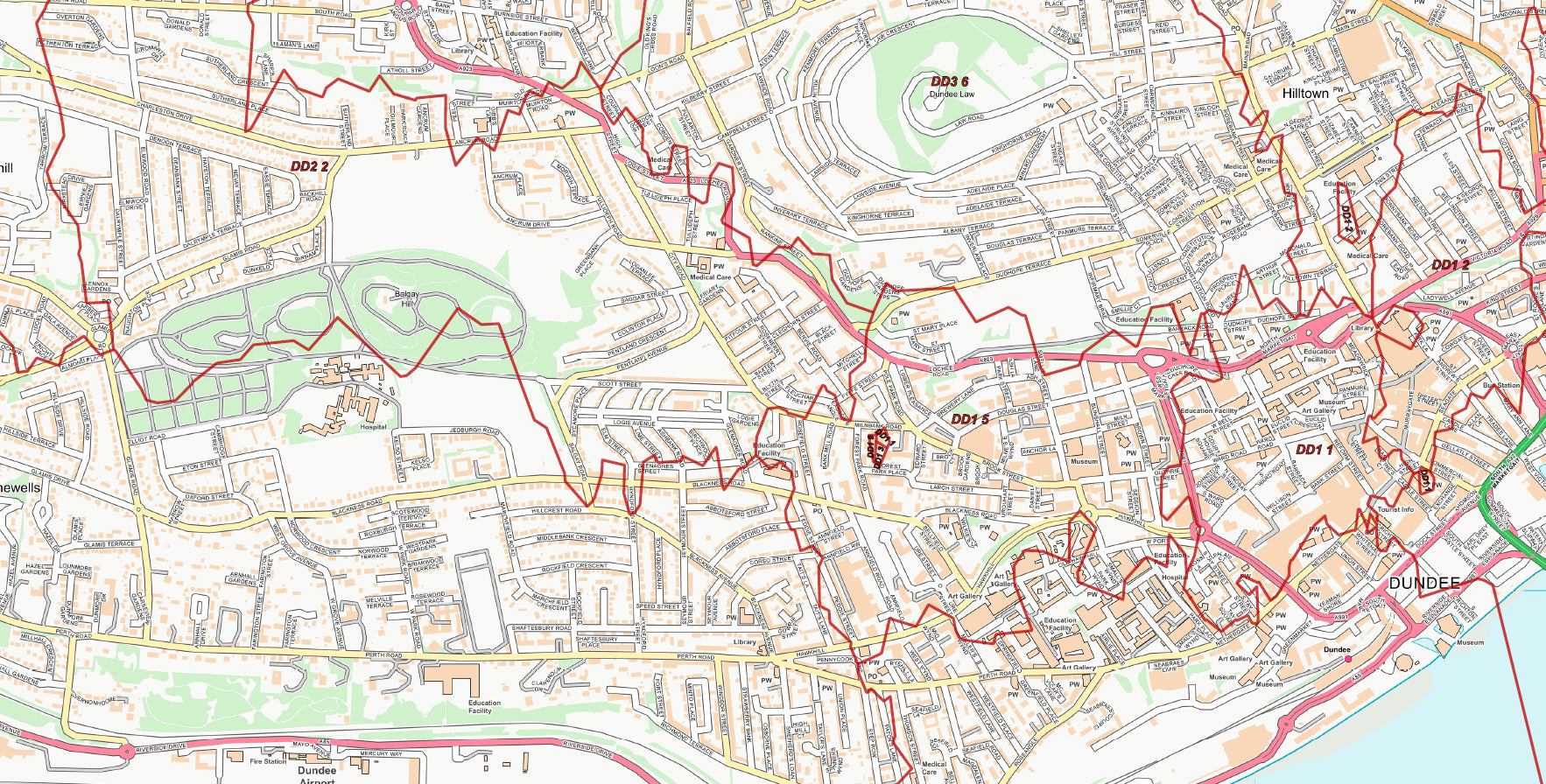 Central Dundee Postcode City Street Map - Digital Download – ukmaps.co.uk
