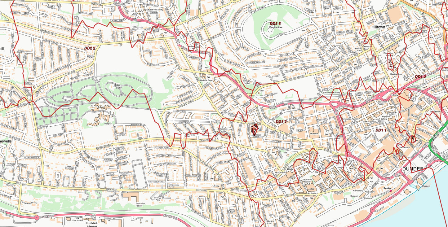 Central Dundee Postcode City Street Map - Digital Download