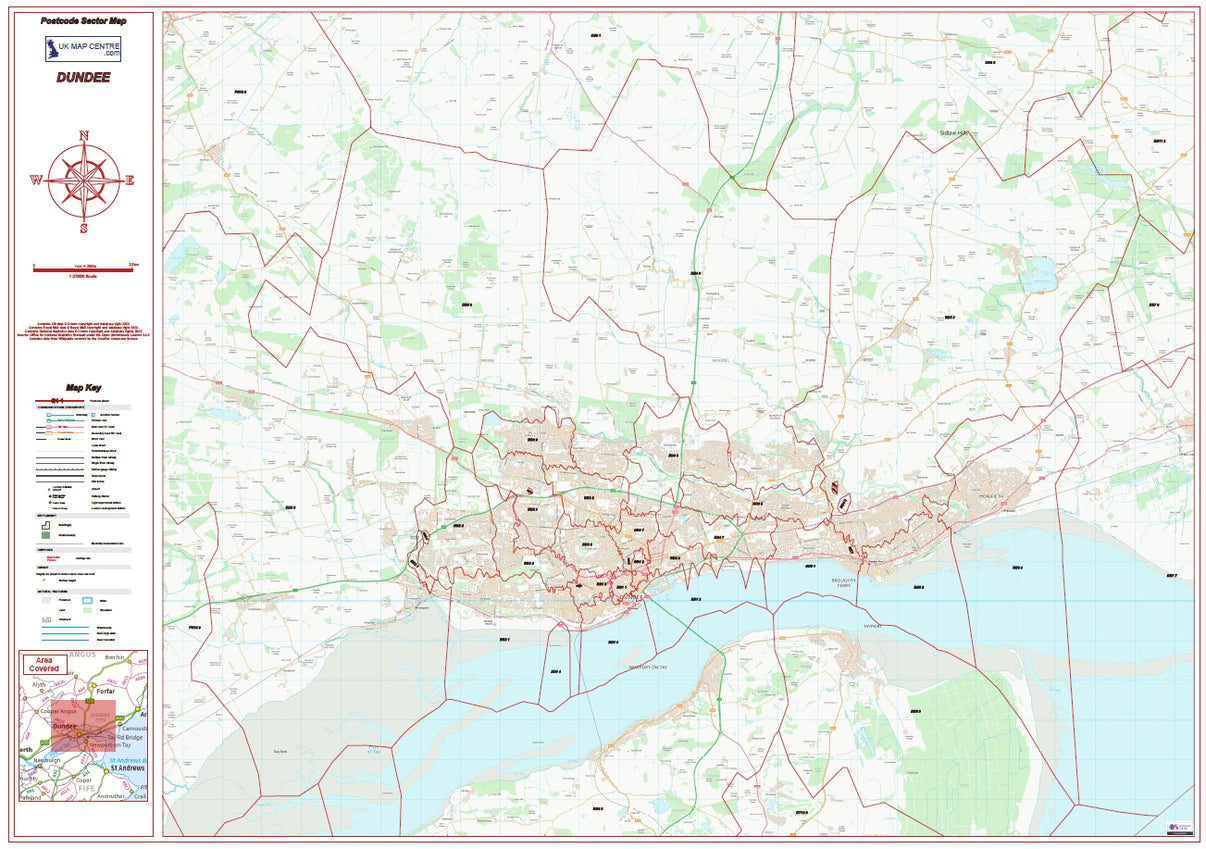Postcode City Sector Map Dundee Digital Download ukmaps.co.uk