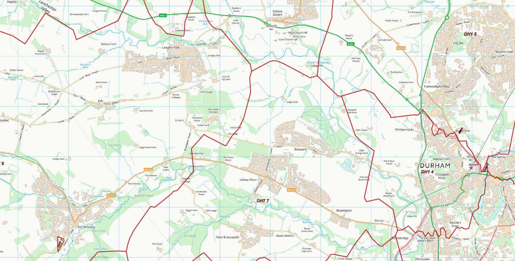 Postcode City Sector Map - Durham - Digital Download – ukmaps.co.uk