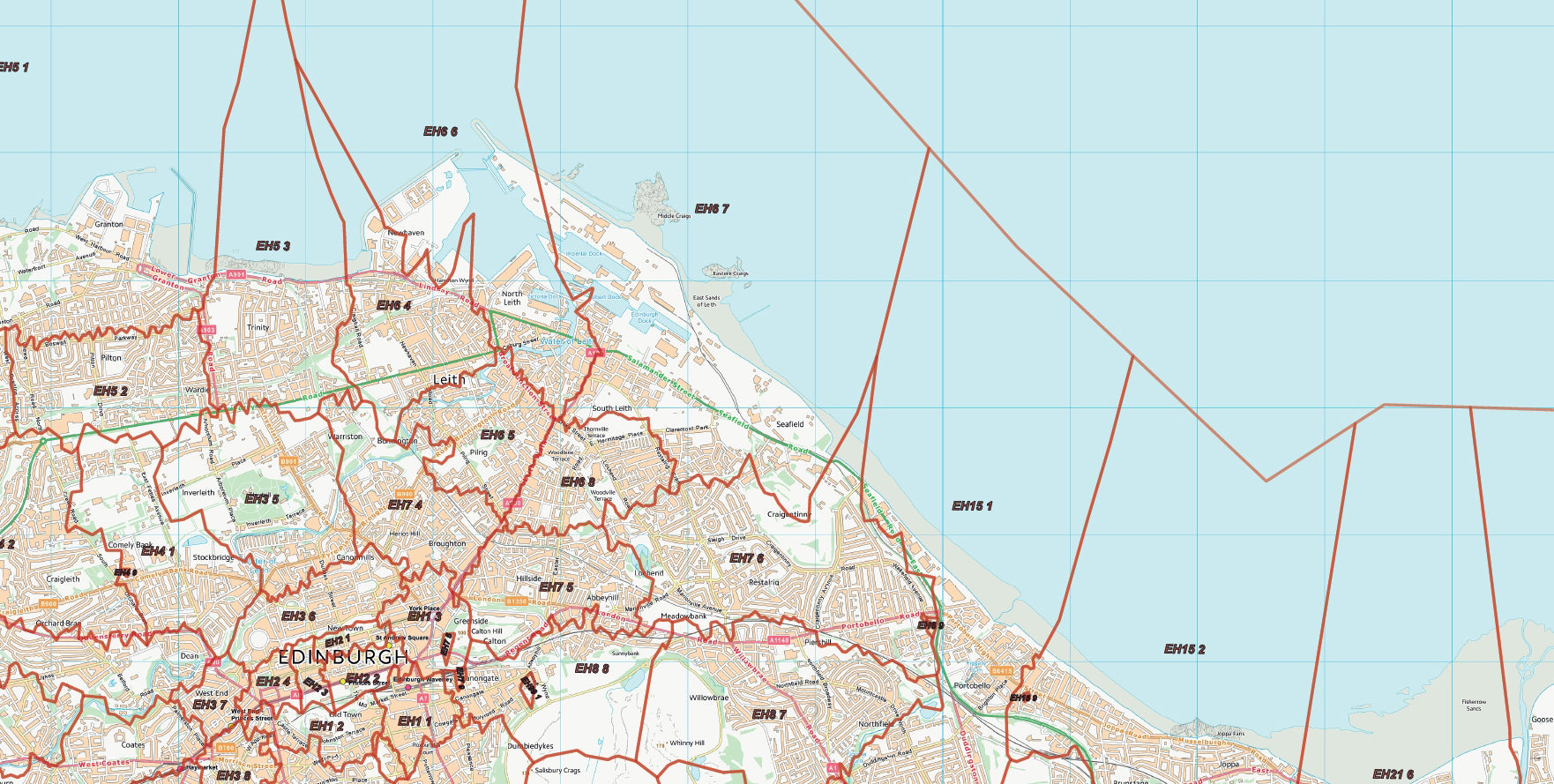 Postcode City Sector Map - Edinburgh and Midlothian - Digital Download ...