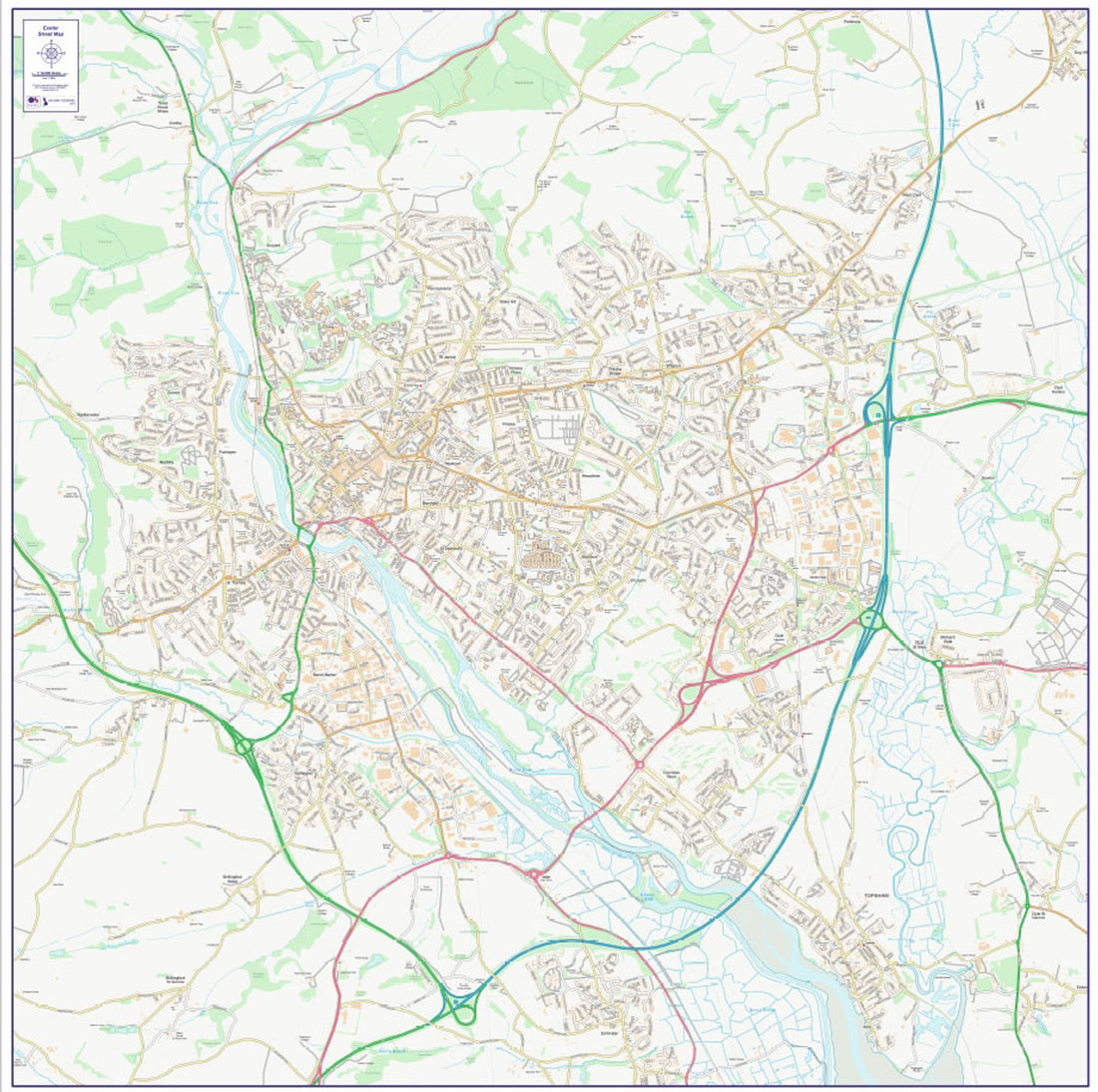 Central Exeter City Street Map - Digital Download – ukmaps.co.uk