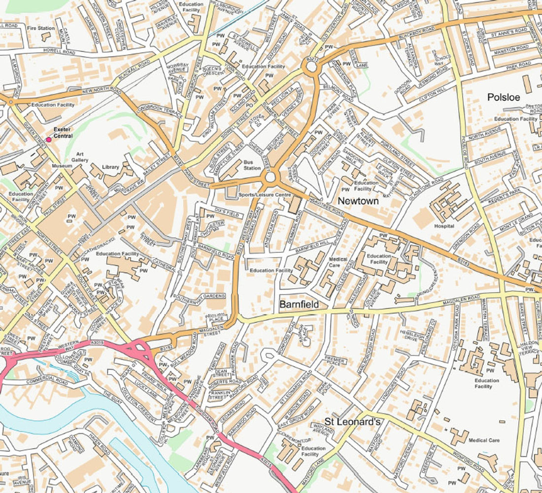 Central Exeter City Street Map - Digital Download – ukmaps.co.uk