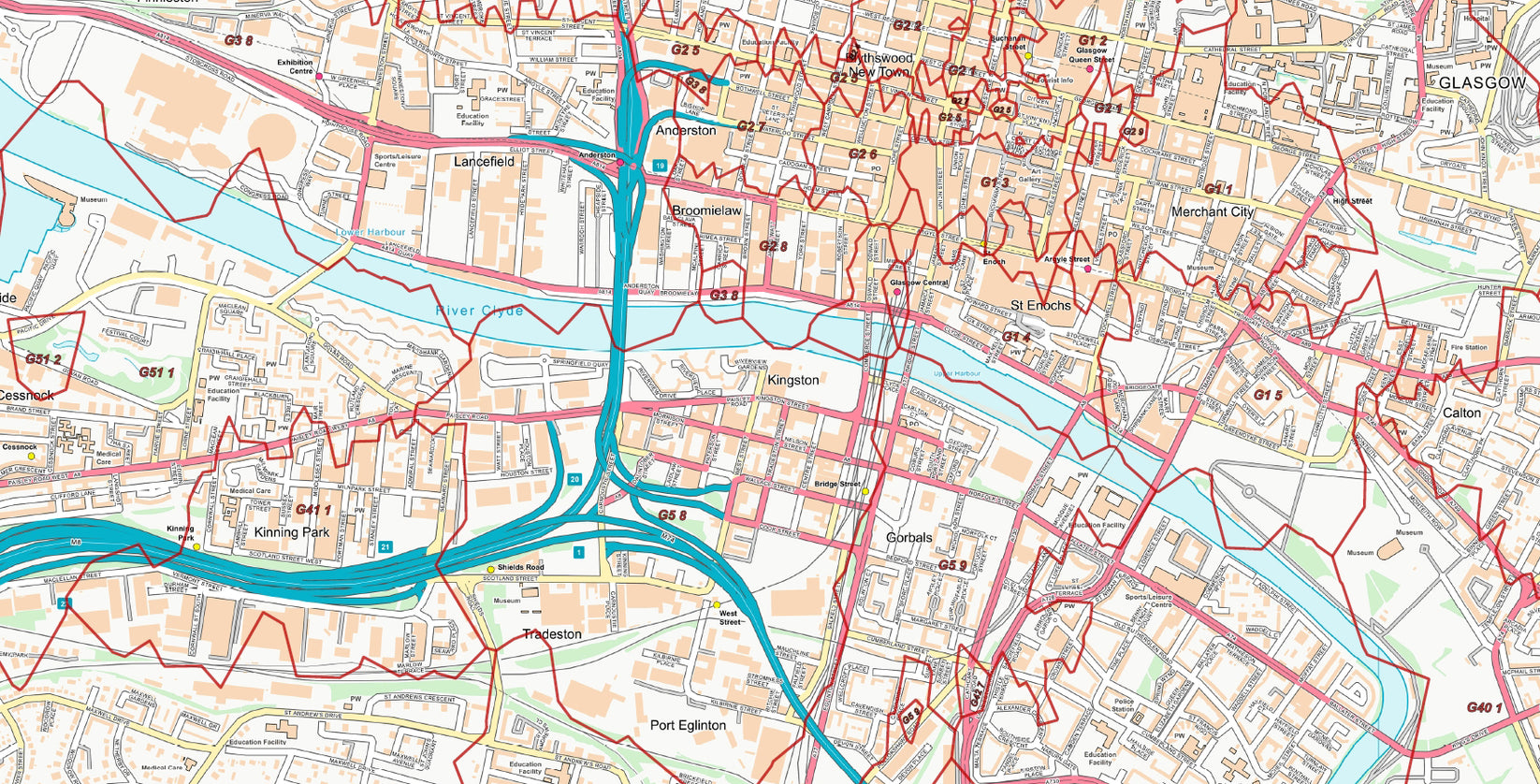 Central Glasgow Postcode City Street Map - Digital Download – ukmaps.co.uk