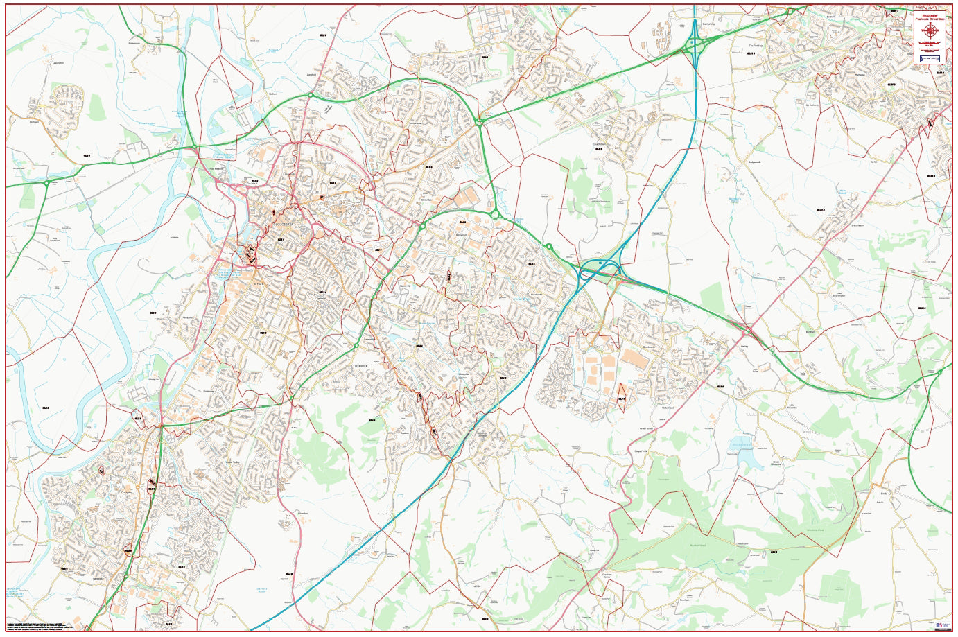 Central Gloucester Postcode City Street Map - Digital Download