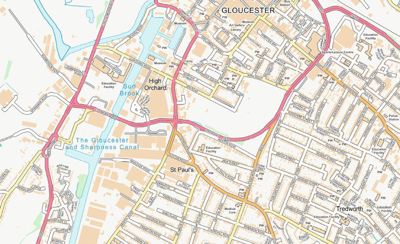 Central Gloucester City Street Map - Digital Download