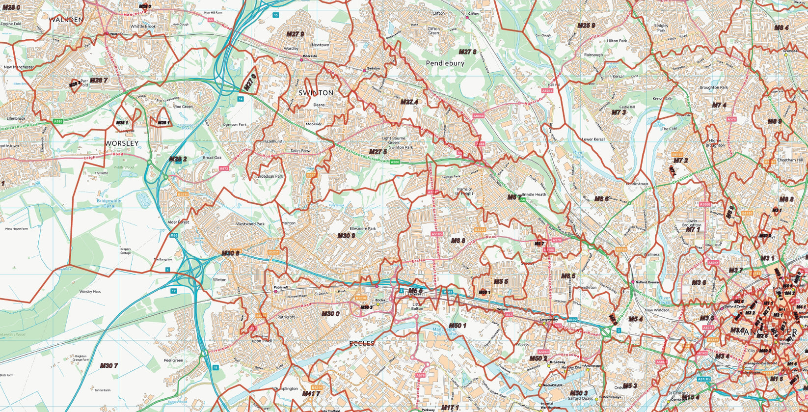 Greater Manchester Postcode Sector Map | M Postcode Boundaries PDF ...