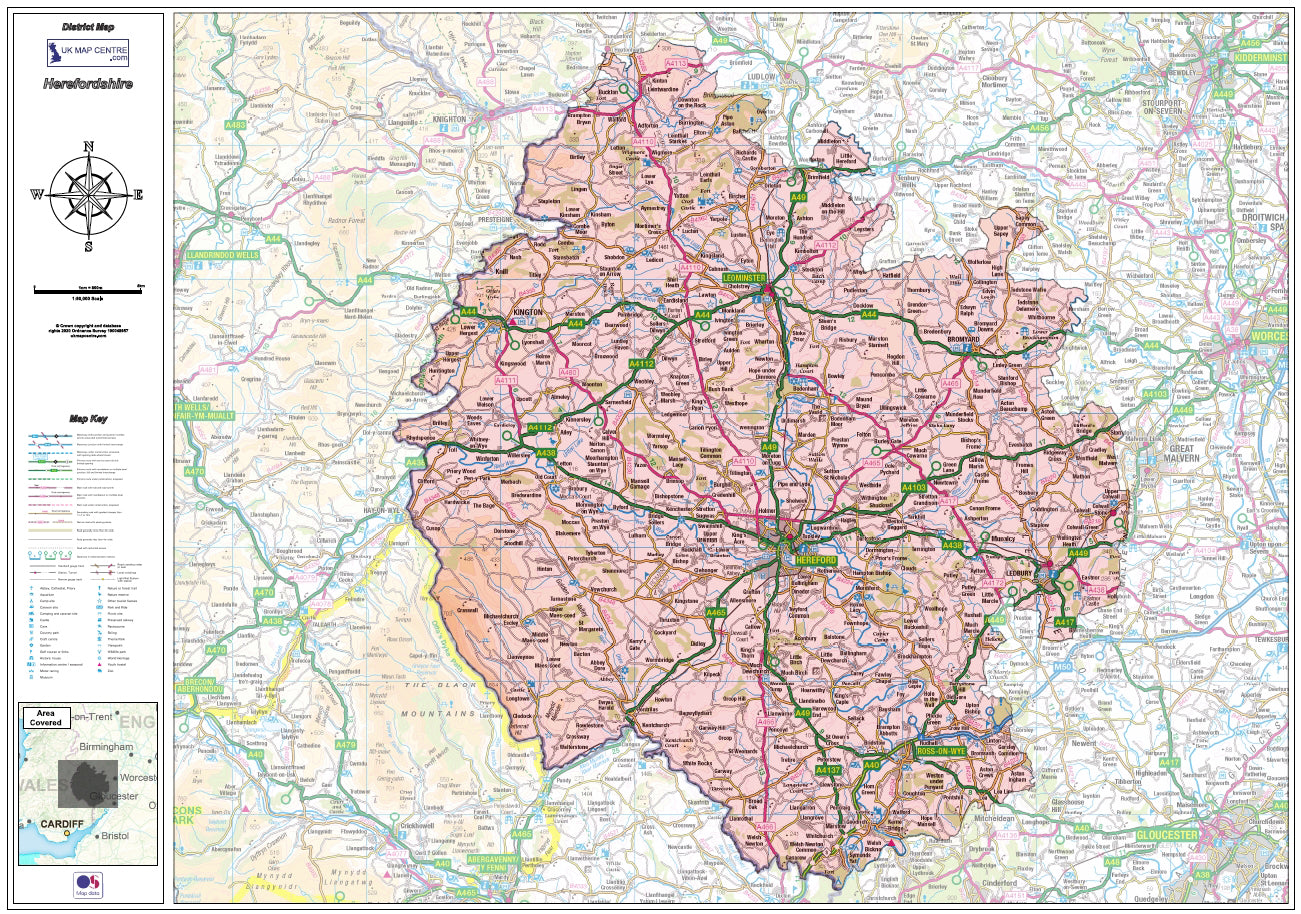 Herefordshire County Map - Digital Download