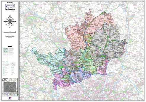 Herts Postcode Hertfordshire County Map - Digital Download – ukmaps.co.uk