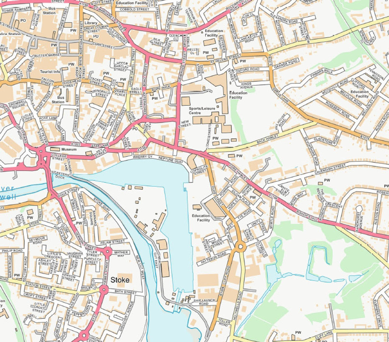 Central Ipswich City Street Map Digital Download Ukmaps Co Uk   IpswichStreetMapDetail 