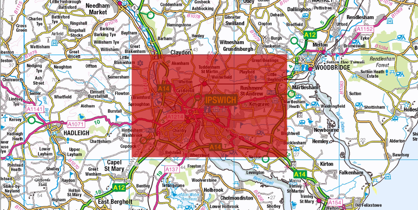 Central Ipswich Postcode City Street Map - Digital Download