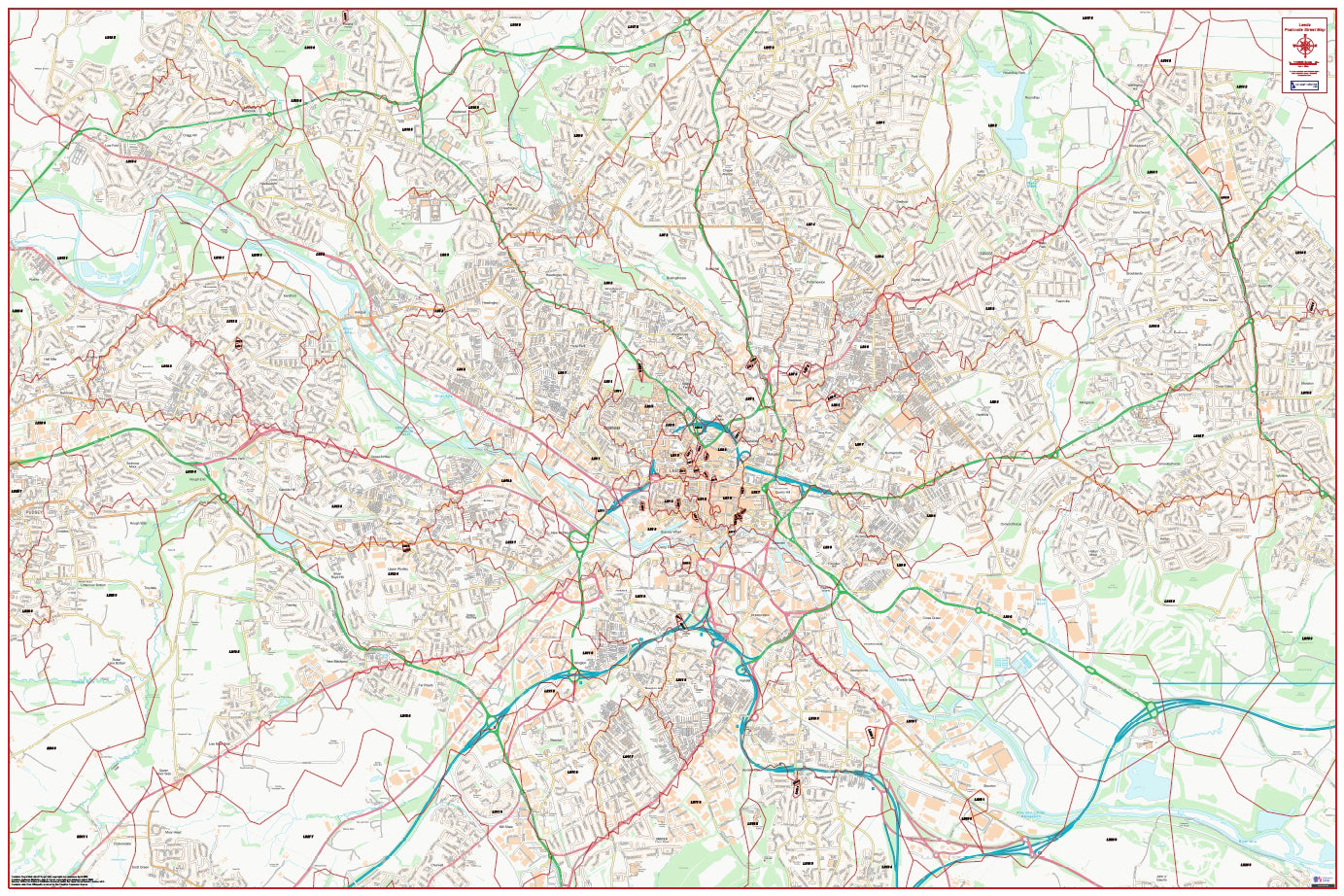 Central Leeds Postcode City Street Map - Digital Download