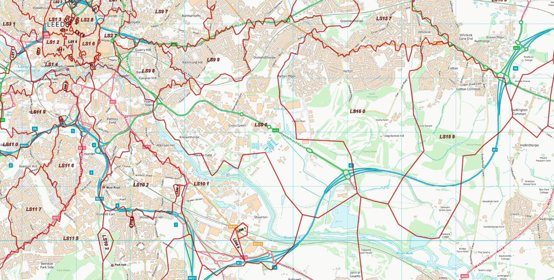 Postcode City Sector Map Leeds Digital Download ukmaps.co.uk