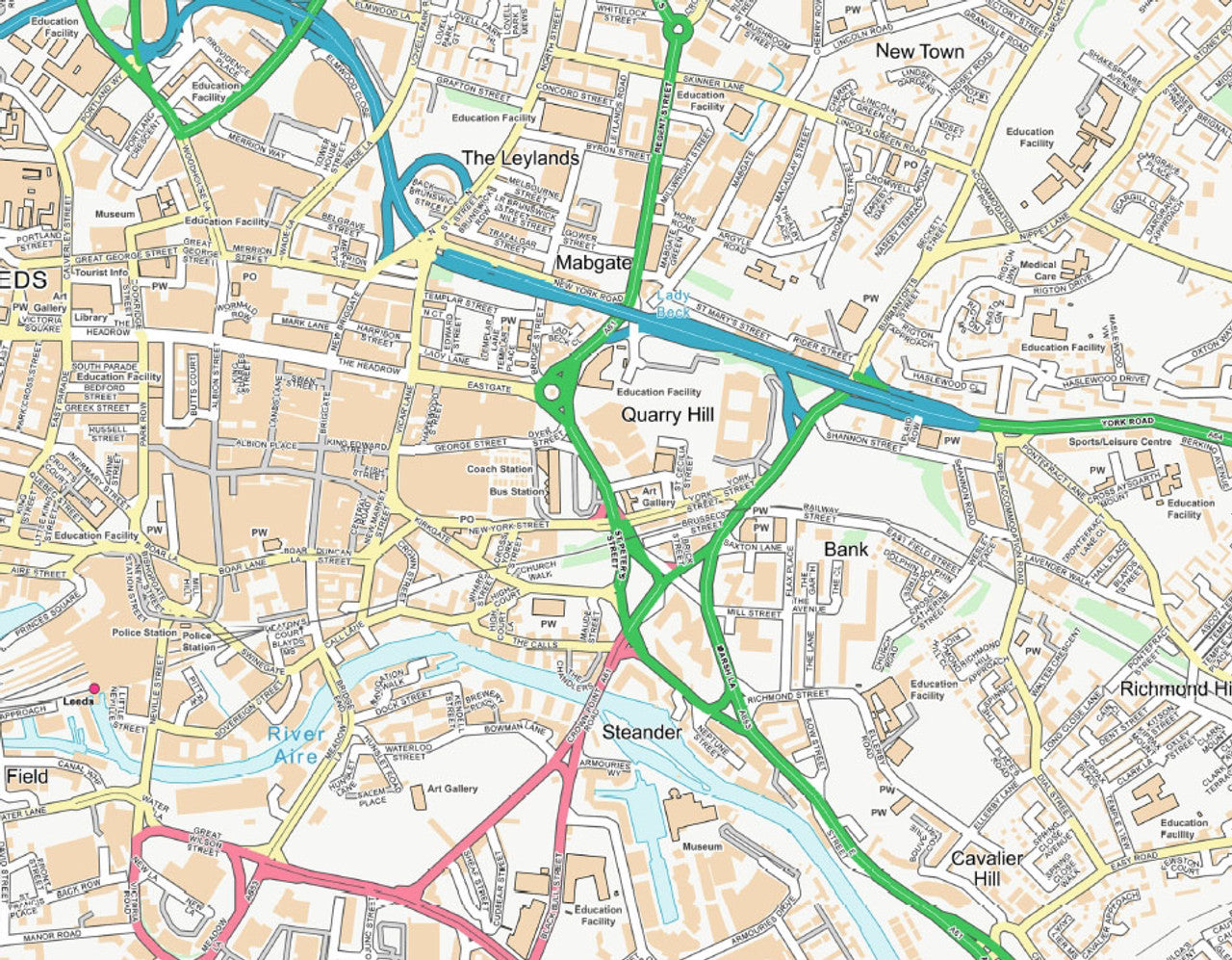 Central Leeds City Street Map Digital Download Ukmaps Co Uk   LeedsStreetMapDetail 