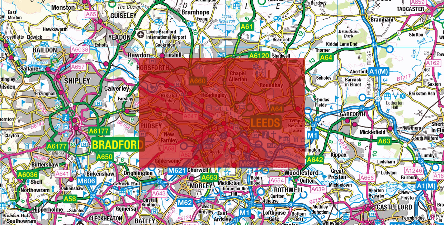 Central Leeds Postcode City Street Map Digital Download Uk 0700