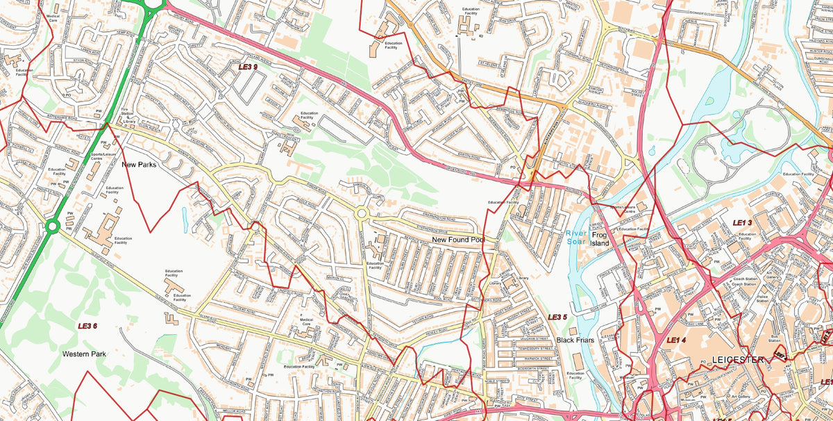 Le1 Postcode Map Central Leicester Postcode City Street Map - Digital Download – ukmaps ...