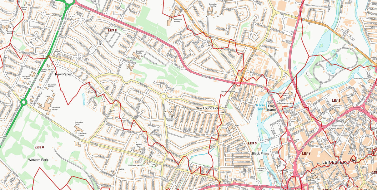 Central Leicester Postcode City Street Map Digital Download ukmaps
