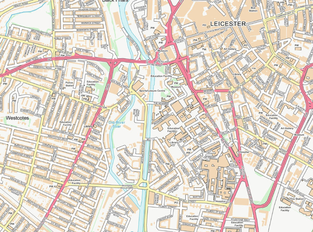 Central Leicester City Street Map Digital Download Ukmaps Co Uk   LeicesterStreetMapDetail 