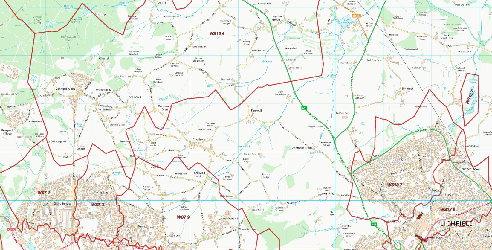 Postcode City Sector Map - Lichfield - Digital Download – ukmaps.co.uk