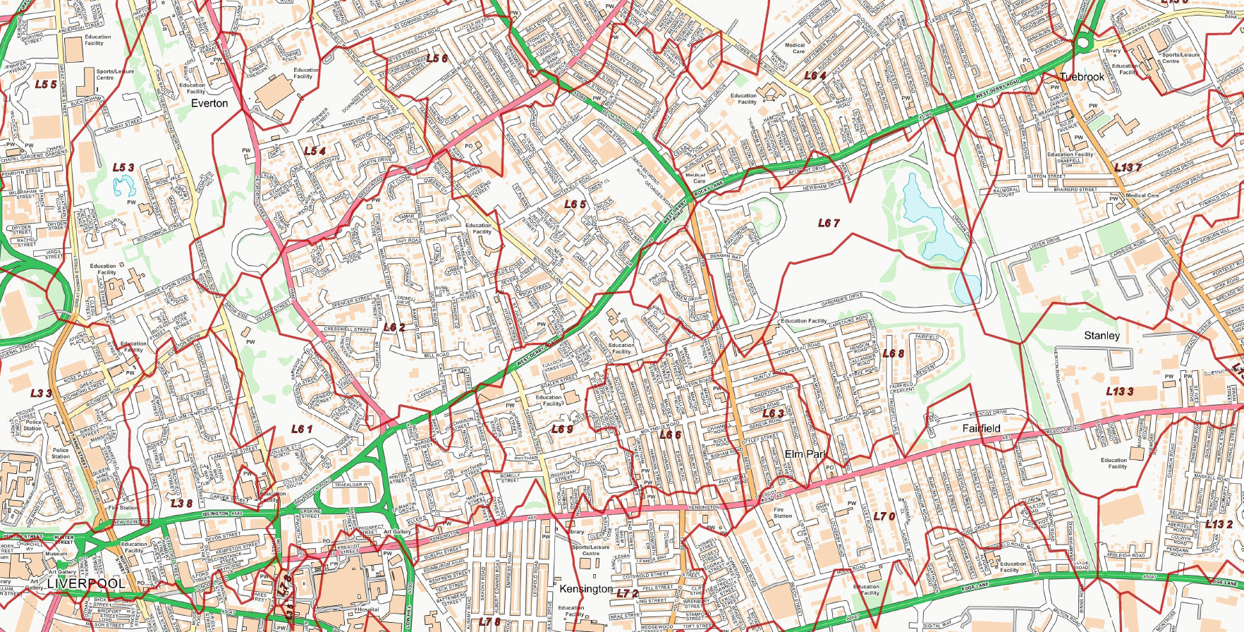 Central Liverpool Postcode City Street Map - Digital Download – ukmaps ...
