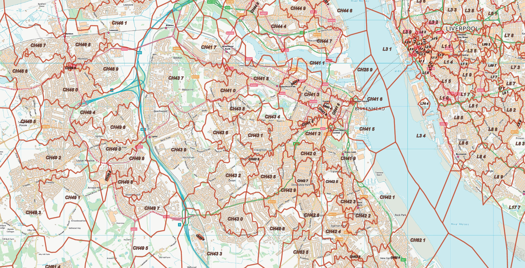 Postcode City Sector Map - Liverpool and The Wirral - Digital Download ...