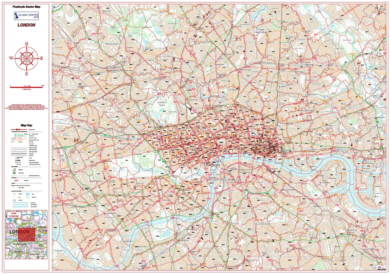 Postcode City Sector Map - London - Digital Download – Ukmaps.co.uk