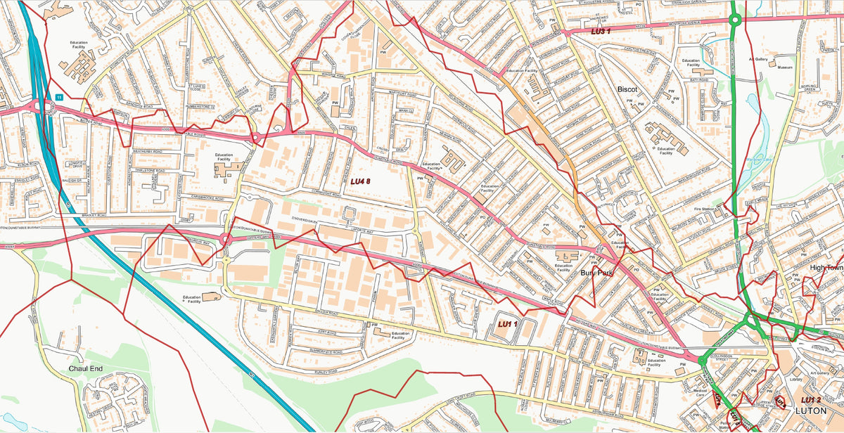 Central Luton Postcode City Street Map - Digital Download – ukmaps.co.uk