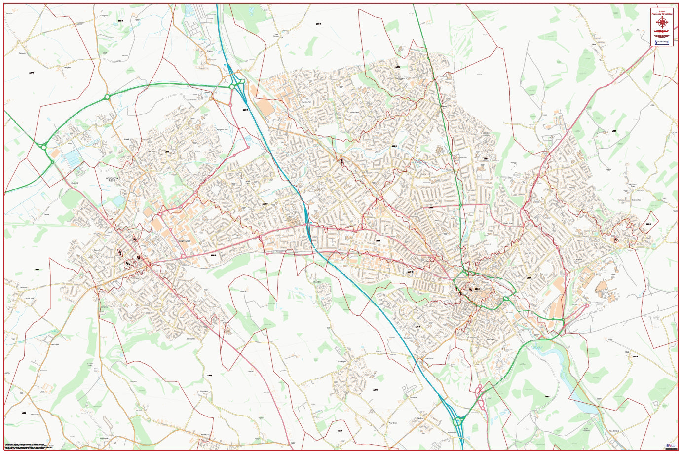 Central Luton Postcode City Street Map - Digital Download