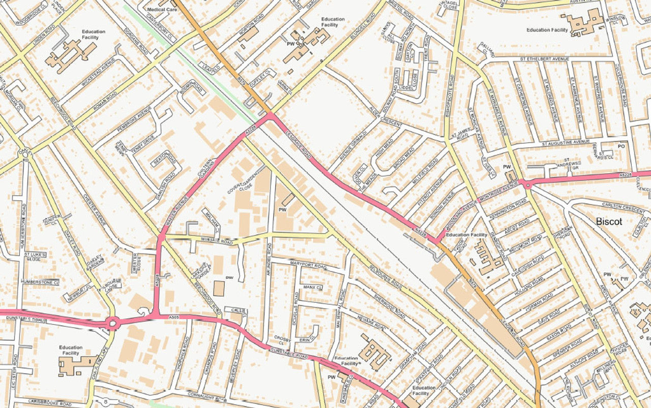 Central Luton City Street Map - Digital Download