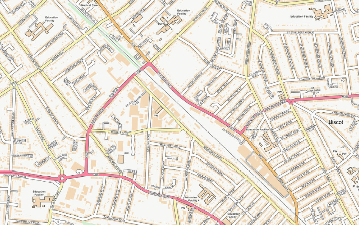 Central Luton City Street Map - Digital Download – ukmaps.co.uk